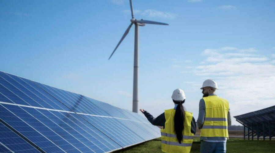 2 engineers discussing talent attraction strategy in Solar panel Energy