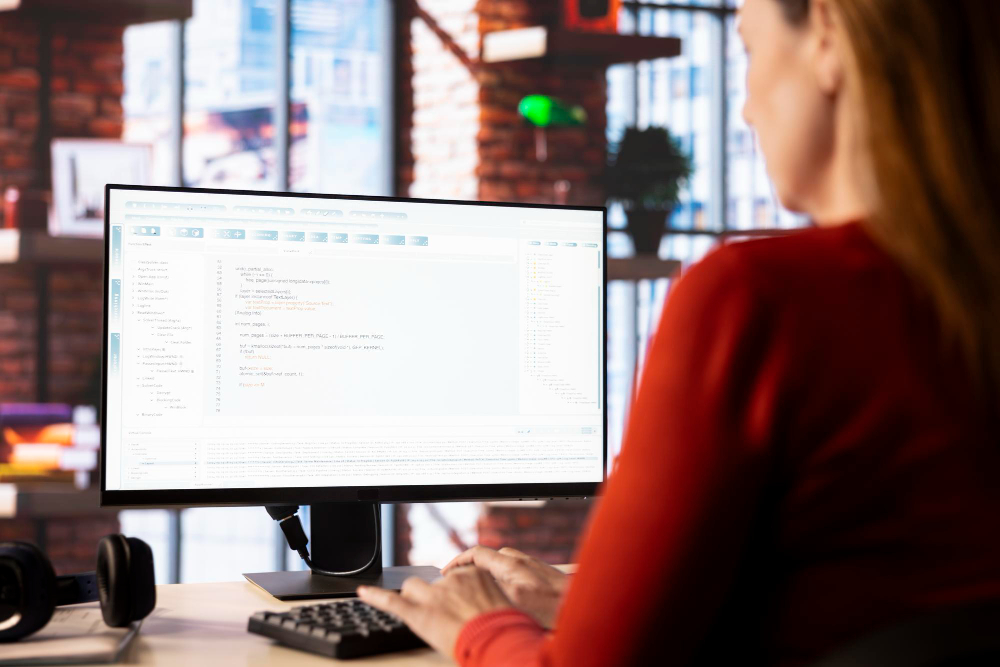 A woman checking common mistakes when replying to an interview invitation on her computer.
