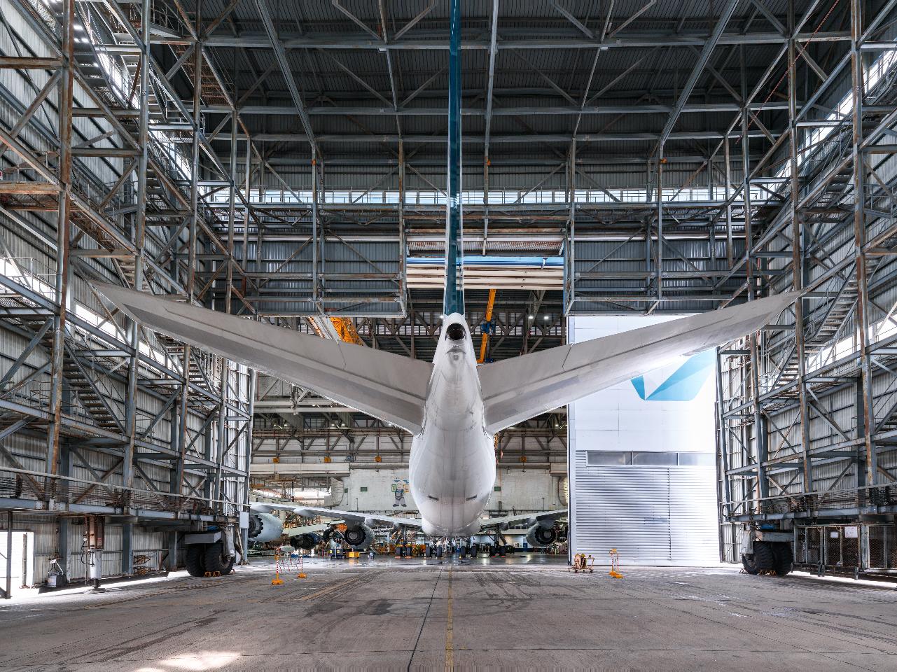 An airplane at a HAECO Group hangar