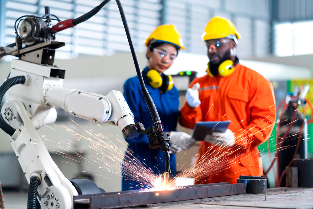 Engineer cooperation male and female technician maintenance control