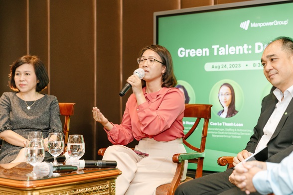 Bà Cao Lê Thanh Loan, Giám đốc Dịch vụ Khoán việc và Cho thuê lại lao động miền Nam, ManpowerGroup Việt Nam chia sẻ về xu hướng chuyển đổi bền vững 